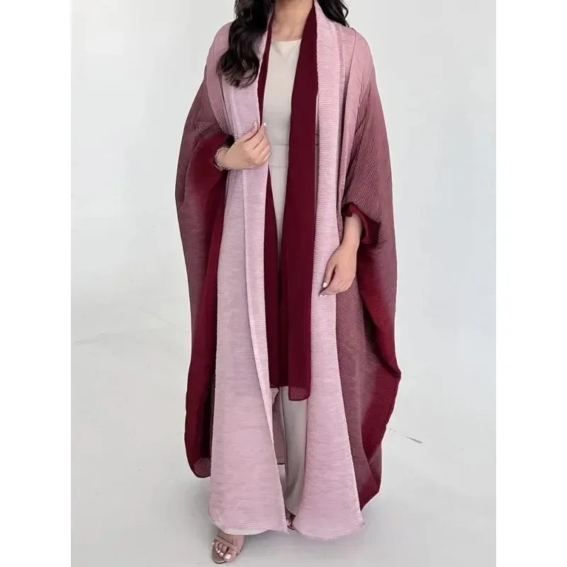 YUDX Miyake Pleated Women's Windbreaker Jacket Bat Sleeve Scarf Collar Gradient Long Robe Fashion Retro Coats and Jackets Women - Image 4