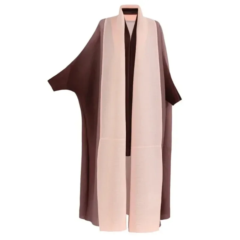 YUDX Miyake Pleated Women's Windbreaker Jacket Bat Sleeve Scarf Collar Gradient Long Robe Fashion Retro Coats and Jackets Women - Image 5