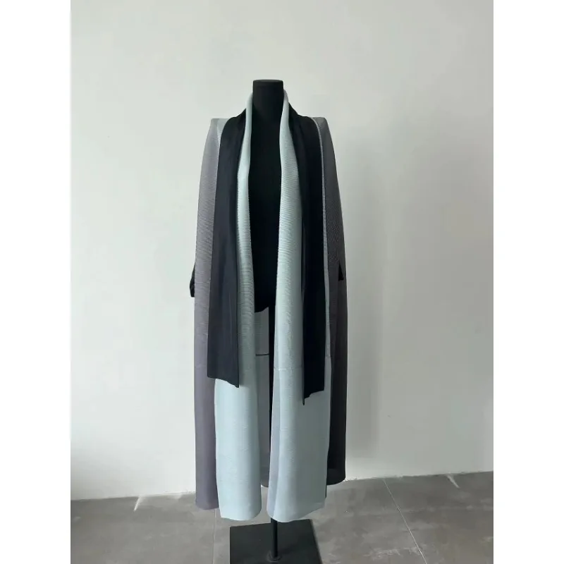 YUDX Miyake Pleated Women's Windbreaker Jacket Bat Sleeve Scarf Collar Gradient Long Robe Fashion Retro Coats and Jackets Women - Image 6