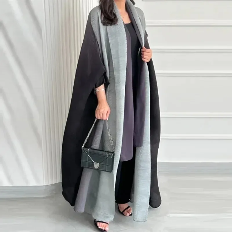YUDX Miyake Pleated Women's Windbreaker Jacket Bat Sleeve Scarf Collar Gradient Long Robe Fashion Retro Coats and Jackets Women - Image 3