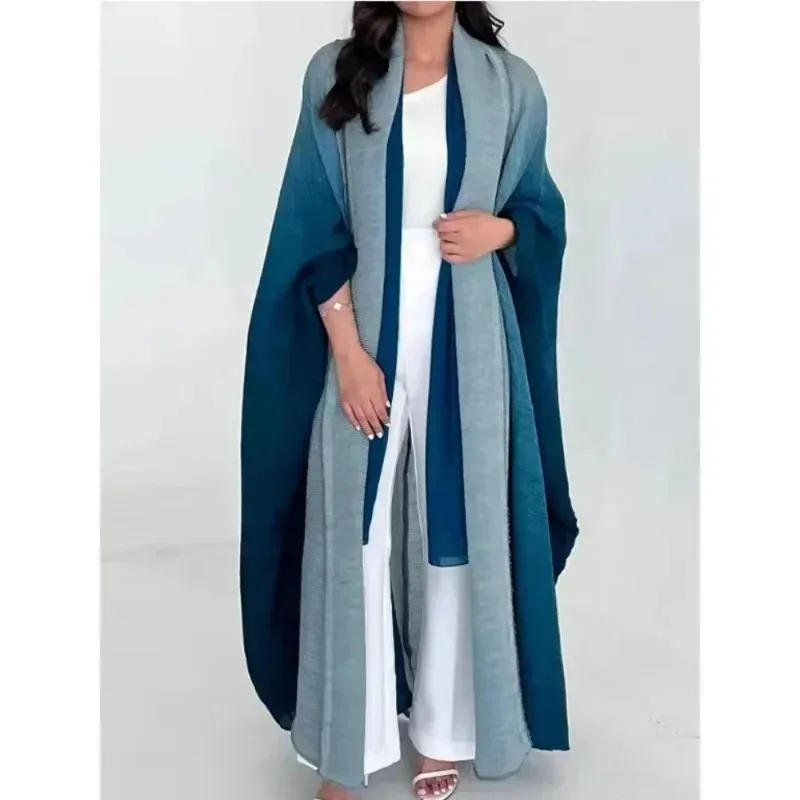 YUDX Miyake Pleated Women's Windbreaker Jacket Bat Sleeve Scarf Collar Gradient Long Robe Fashion Retro Coats and Jackets Women - Image 2