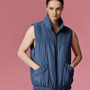 Women's Pleated Winter Vest Fashion Temperament Simple Solid Color Sleeveless Parkas 2025 Autumn Winter New Loose Versatile Tops
